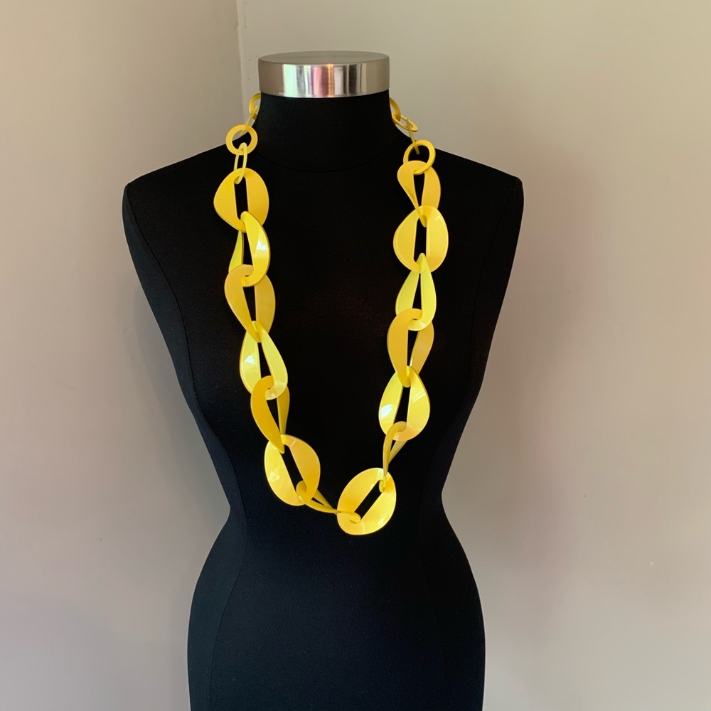 NEW Two Lucite Long Bold Necklaces - White & Yellow NEVER WORN